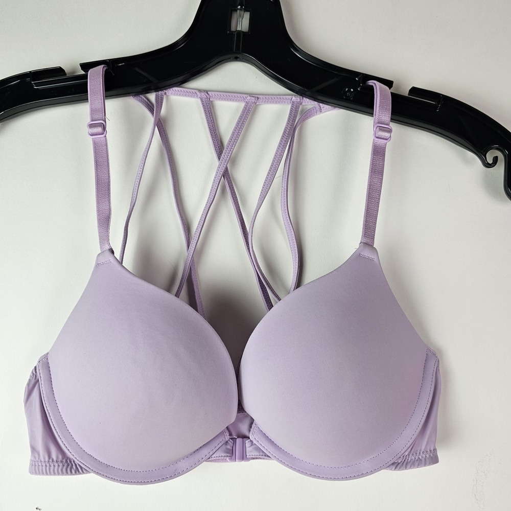 Xhilaration Underwire Strappy Bra T-Shirt Lavender Purple Size 32B Front Close